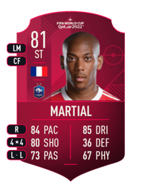 Anthony Martial World Cup Player 81 OVR
