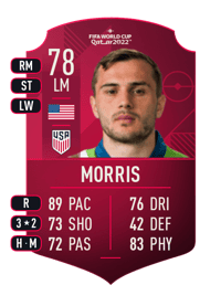 Jordan Morris World Cup Player 78 OVR