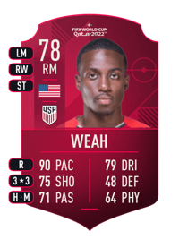 Timothy Weah World Cup Player 78 OVR