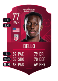 George Bello World Cup Player 77 OVR