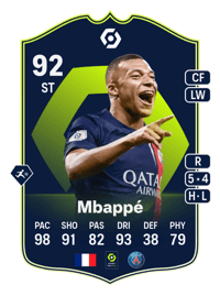 Kylian Mbappé POTM Ligue 1 92 OVR