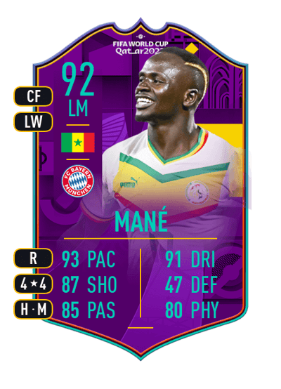 Sadio Mané Road to World Cup 92 OVR
