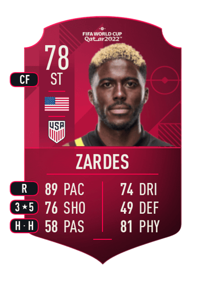 Gyasi Zardes World Cup Player 78 OVR
