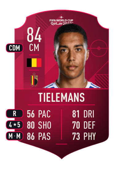 Youri Tielemans World Cup Player 84 OVR