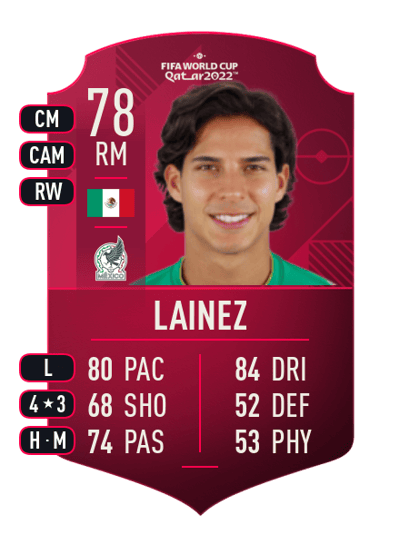 Diego Lainez World Cup Player 78 OVR