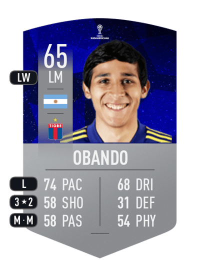 Agustín Obando CONMEBOL SUDAMERICANA 65 OVR