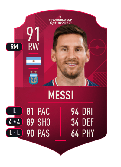 Lionel Messi World Cup Player 91 OVR