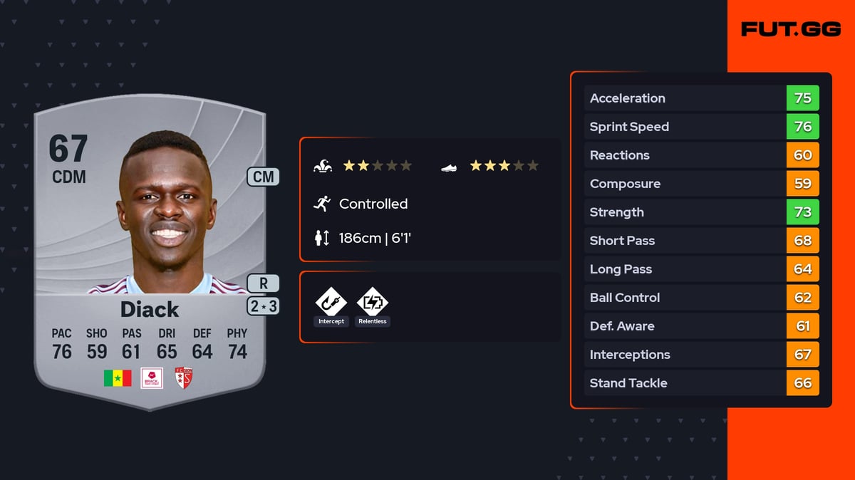 Lamine Diack Common 67 OVR CDM - EA FC 26 - FUT.GG